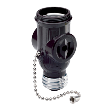 125V, 600W Medium Base Pull Chain Lampholder/Outlet Adapter, Black 1406