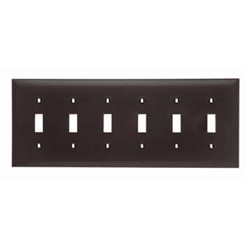 Product image for Pass & Seymour TP6 6Gang Wall Plate, Toggle Switch, Nylon, Standard - Brown