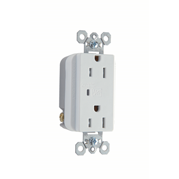 Product image for Pass & Seymour TR5252WSP 15 Amp 125 VAC 2-Pole 3-Wire NEMA 5-15R White Nylon Surge Protective Duplex Receptacle