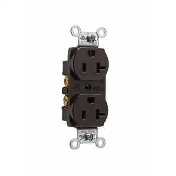 Product image for Pass & Seymour CRB5362-S Construction Spec Grade Smooth Face Duplex Receptacle Back & Side Wire 20Amp 125Volt, Brown