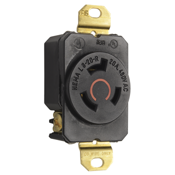 Pass & Seymour L820-R 20 Amp 480 VAC 2-Pole 3-Wire NEMA L8-20R Impact-Resistant Nylon Locking Single Receptacle Pass & Seymour L820-R 20 Amp 480 VAC 2-Pole 3-Wire NEMA L8-20R Impact-Resistant Nylon Locking Single Receptacle