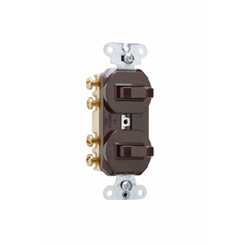 Product image for Pass & Seymour 693 15 Amp 120/277 VAC 3-Way Brown Non-Grounding Duplex Combination Switch