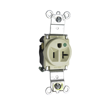 Pass & Seymour 8301-I 20 Amp 125 VAC 2-Pole 3-Wire NEMA 5-20R Ivory Nylon Face Thermoplastic Back Body Single Receptacle Pass & Seymour 8301-I 20 Amp 125 VAC 2-Pole 3-Wire NEMA 5-20R Ivory Nylon Face Thermoplastic Back Body Single Receptacle