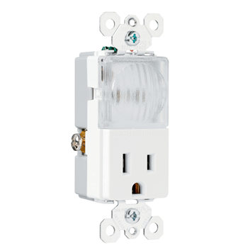 Pass & Seymour TM8-HWLWCC 15 Amp 120/125 VAC NEMA 5-15R White Decorator Combination Hallway Light and Receptacle Product image for Pass & Seymour TM8-HWLWCC 15 Amp 120/125 VAC NEMA 5-15R White Decorator Combination Hallway Light and Receptacle