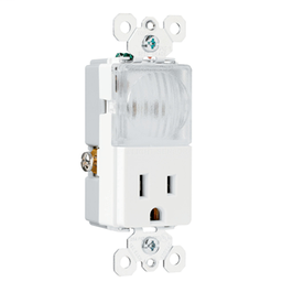 Pass & Seymour TM8-HWLWCC 15 Amp 120/125 VAC NEMA 5-15R White Decorator Combination Hallway Light and Receptacle
