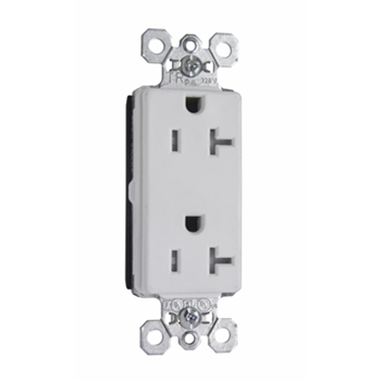 PlugTail® Tamper-Resistant Decorator Spec Grade Receptacle, 20A, 125V, White PTTR26362W