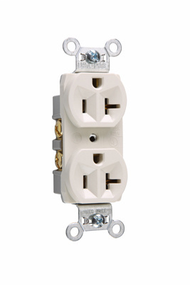 Pass & Seymour CR20-LA 20 Amp 125 VAC 2-Pole 3-Wire NEMA 5-20R Light Almond Nylon Face Corrosion-Resistant Duplex Receptacle Pass & Seymour CR20-LA 20 Amp 125 VAC 2-Pole 3-Wire NEMA 5-20R Light Almond Nylon Face Corrosion-Resistant Duplex Receptacle