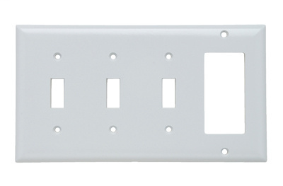 Pass & Seymour SP326-W 4-Gang 3-Toggle 1-Decorator White Smooth Thermoset Plastic Standard Combination Wallplate Pass & Seymour SP326-W 4-Gang 3-Toggle 1-Decorator White Smooth Thermoset Plastic Standard Combination Wallplate