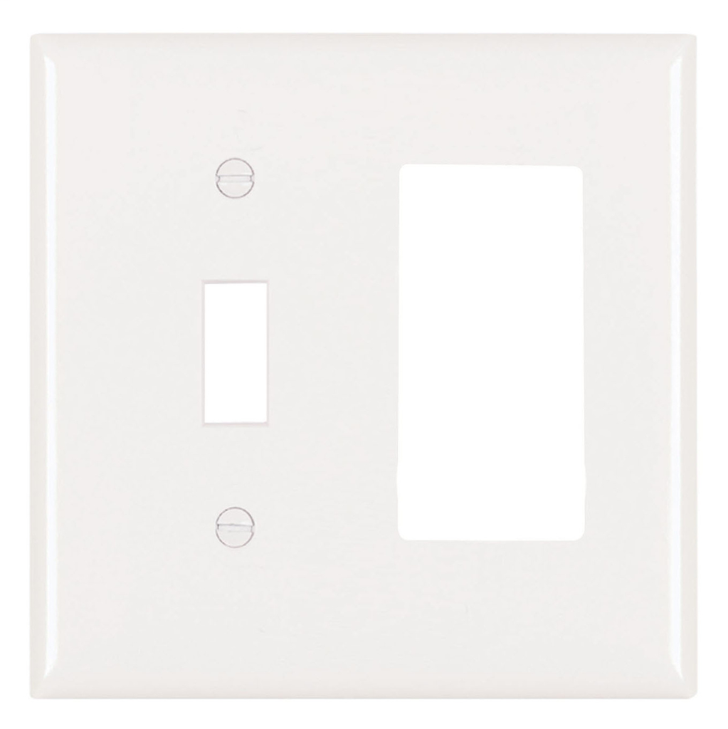 Pass & Seymour SP126-W 2-Gang 1-Toggle 1-Decorator White Smooth Thermoset Plastic Standard Combination Wallplate Pass & Seymour SP126-W 2-Gang 1-Toggle 1-Decorator White Smooth Thermoset Plastic Standard Combination Wallplate