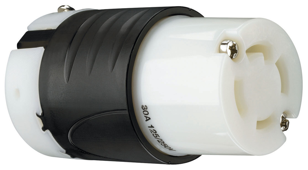 Pass & Seymour L1430-C 30 Amp 125/250 VAC 3-Pole 4-Wire L14-30R Black and White Nylon Locking Connector Pass & Seymour L1430-C 30 Amp 125/250 VAC 3-Pole 4-Wire L14-30R Black and White Nylon Locking Connector