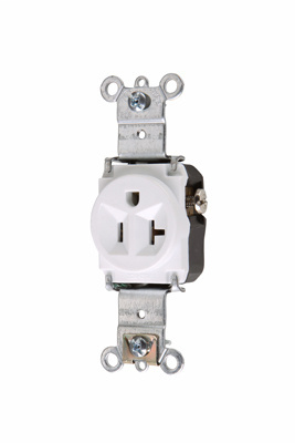 Pass & Seymour 5361-W 20 Amp 125 VAC 2-Pole 3-Wire NEMA 5-20R White Nylon Face Heavy Duty Single Receptacle Pass & Seymour 5361-W 20 Amp 125 VAC 2-Pole 3-Wire NEMA 5-20R White Nylon Face Heavy Duty Single Receptacle