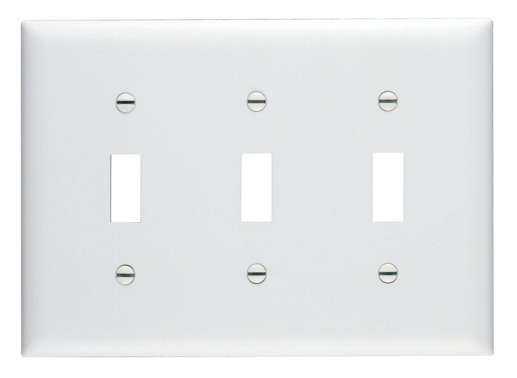Pass & Seymour TP3-W 3-Gang 3-Toggle Switch White Nylon Standard Unbreakable Wallplate Pass & Seymour TP3-W 3-Gang 3-Toggle Switch White Nylon Standard Unbreakable Wallplate