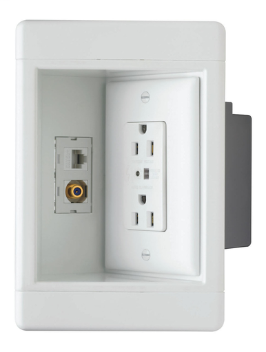Single-Gang Recessed TV Box w/ Surge Protective & Low-Voltage Kit, White