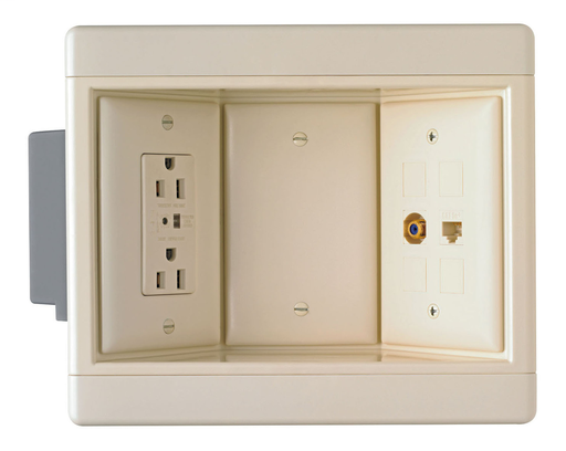 Three-Gang Recessed TV Box Kit, Light Almond