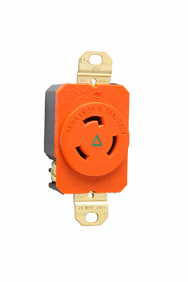 20 Amp NEMA L620 Single Receptacle, Orange, Isolated Ground
