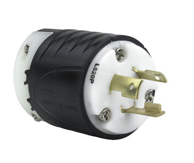 Image TURNLOK 20A 125V 2P 3 WIRE BLACK BACK WHITE FRONT BODY PLUG