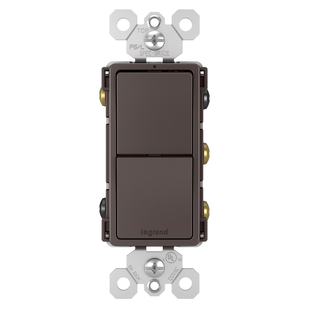 Pass & Seymour RCD33 Combination Switch, (2) 3Way, 15A 120V Brown