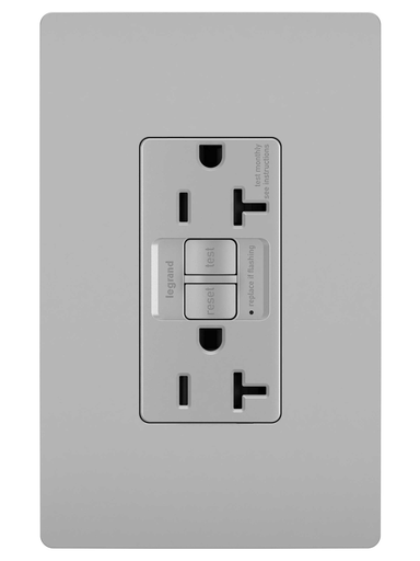 radiant® Spec Grade 20A Tamper Resistant Self Test GFCI Receptacle, NAFTA Compliant, Gray