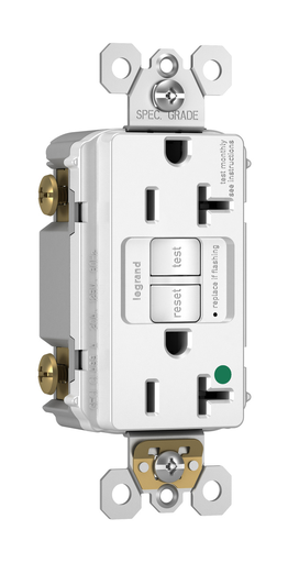 2097-HGW - Hospital Grade 20A Duplex Self-Test GFCI Receptacles with SafeLock® Protection, White