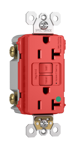 2097-HGTRRED - Hospital Grade Tamper-Resistant 20A Duplex Self-Test GFCI Receptacles with SafeLock® Protection, Red