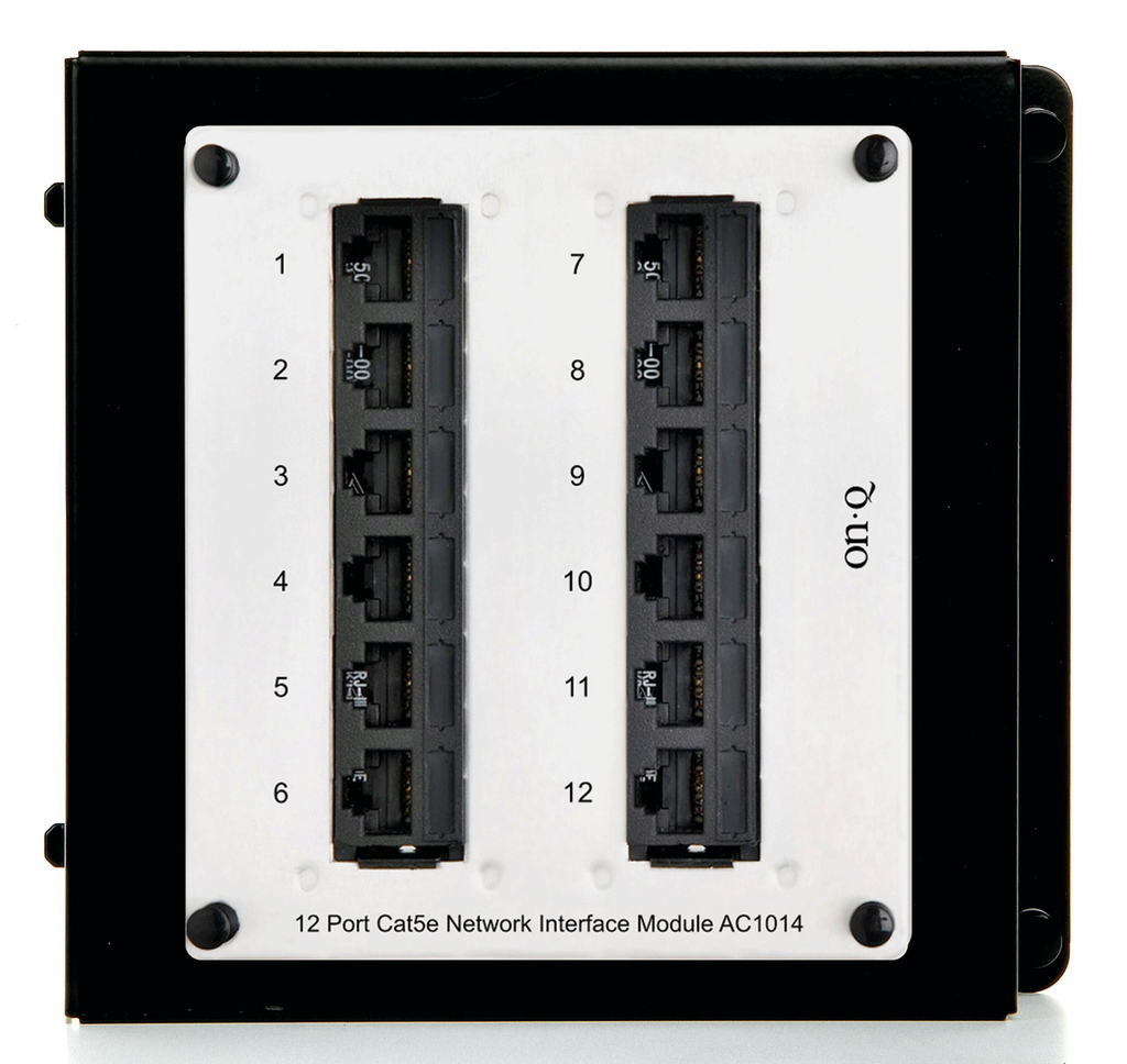Product image for On-Q AC1014 Powder Coat Platinum Gray Category 5E 12-Port RJ45 and IDC Punchdown Block Network Interface Module