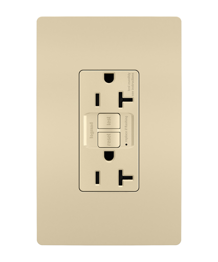 radiant® 20A Duplex Self-Test GFCI Receptacles with SafeLock® Protection, Ivory