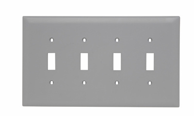 Product image for Pass & Seymour TPJ4-GRY 4Gang Wall Plate, Toggle Switch, Nylon, Jumbo - Gray