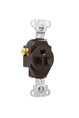 Product image for Pass & Seymour 5251 Heavy-Duty Spec Grade Single Receptacle Side, Wire 15A 125V - Brown
