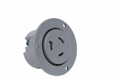 Product image for Pass & Seymour L520-FO 20 Amp 125 VAC 2-Pole 3-Wire NEMA L5-20R Gray Thermoplastic Locking Flanged Receptacle Outlet