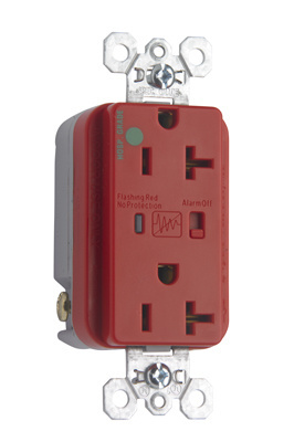 Product image for Pass & Seymour 8300-REDSP Hospital Grade Surge Protective Duplex Receptacle, Back & Side Wire, 20A 125V - Red
