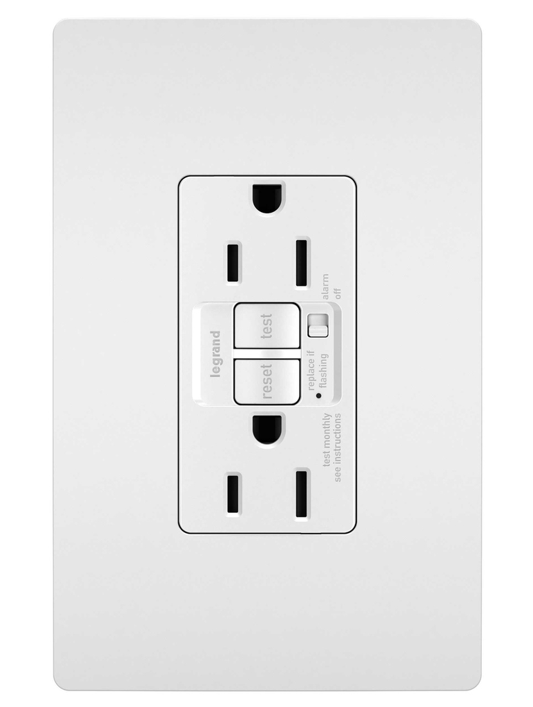 Product image for Pass & Seymour 1597-TRAW 15 Amp 125 VAC 2-Pole 3-Wire NEMA 5-15R White Thermoplastic Audible Alarm Self-Test GFCI Receptacle