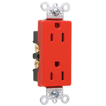 Product image for Pass & Seymour 26252-RED Heavy-Duty Decorator Spec Grade Duplex Receptacle, Back & Side Wire, 15A 125V - Red
