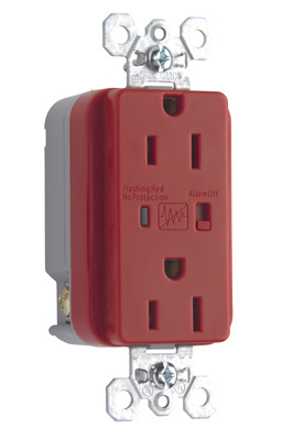 Product image for Pass & Seymour 5262-REDSP Surge Protective Extra Heavy-Duty Duplex Receptacle, Back & Side Wire, 15A 125V - Red