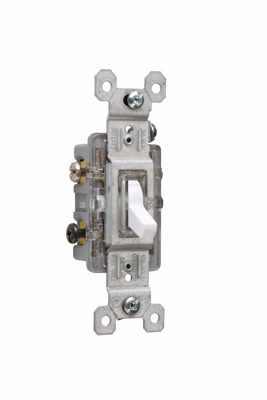 Product image for Pass & Seymour 663-WSLG Three-Way Lighted Toggle Switch, 15A 120V - White