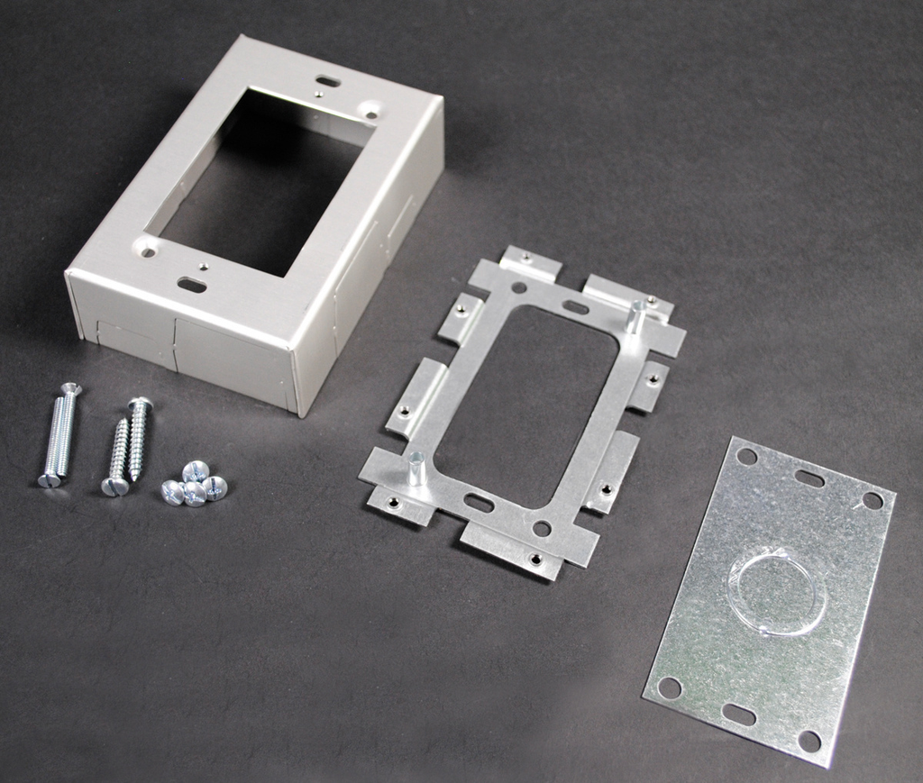 Product image for Wiremold AL2047 4-5/8 x 3-1/16 x 1-3/8" Satin Anodized Aluminum 1-Channel Raceway Shallow Switch and Receptacle Box