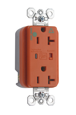 Product image for Pass & Seymour IG8300-OSP Hospital Grade Isolated Ground Surge Protective Duplex Receptacle, Back & Side Wire, 20A 125V - Orange