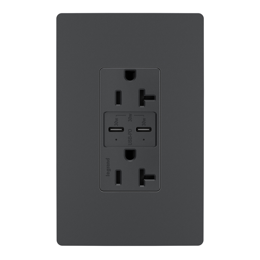Mayer-DDS-radiant® 20A Tamper Resistant Ultra Fast PLUS Power Delivery USB Type C/C Outlet, Graphite-1