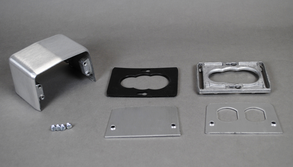 Product image for Wiremold 525F Die-Cast Aluminum 4-Piece Duplex Receptacle Pedestal Service Fitting