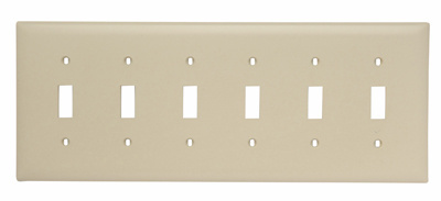 Product image for Pass & Seymour TP6-I 6Gang Wall Plate, Toggle Switch, Nylon, Standard - Ivory