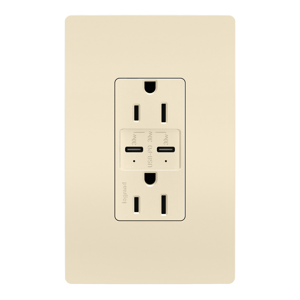 Mayer-DDS-radiant® 15A Tamper Resistant Ultra Fast PLUS Power Delivery USB Type C/C Outlet, Light Almond-1