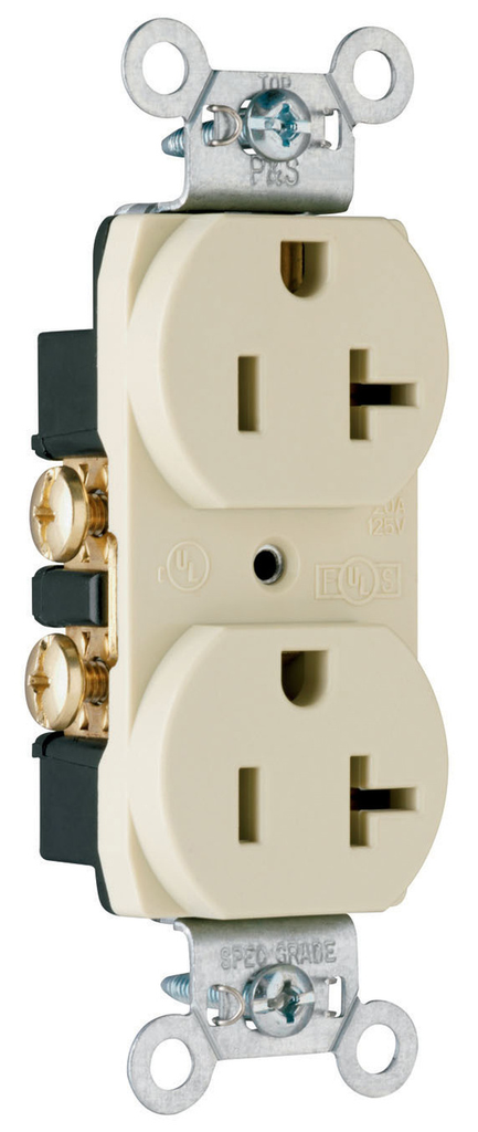 Product image for Pass & Seymour CRB5362-SI Construction Spec Grade Smooth Face Duplex Receptacle, Back & Side Wire, 20A 125V - Ivory