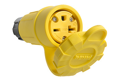 Product image for Pass & Seymour 15W-48 20 Amp 250 Volt 2-Pole 3-Wire NEMA 6-20R Yellow Rubber Polarized Straight Blade Connector