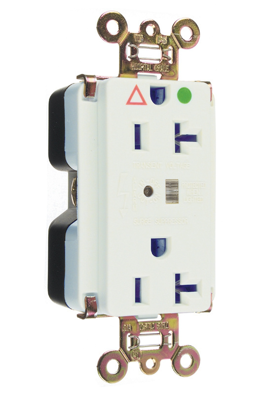 Product image for Pass & Seymour IG8300-WSP Hospital Grade Isolated Ground Surge Protective Duplex Receptacle, Back & Side Wire, 20A 125V - White