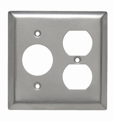 Product image for Pass & Seymour SS78 2Gang Wall Plate, Single Receptacle / Duplex, Standard - 302/304 Stainless Steel