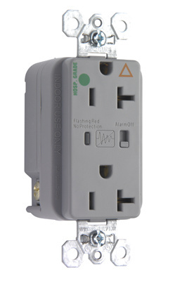 Product image for Pass & Seymour IG8300-GRYSP Hospital Grade Isolated Ground Surge Protective Duplex Receptacle, Back & Side Wire, 20A 125V - Gray