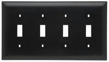 Product image for Pass & Seymour TP4-BK 4Gang Wall Plate, Toggle Switch, Nylon, Standard - Black