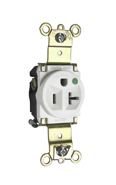 Product image for Pass & Seymour 8301-W Heavy-Duty Hospital Grade Single Receptacle, Back & Side Wire, 20A 125V - White