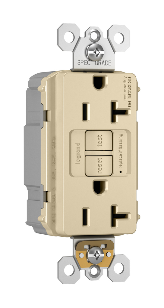 Product image for Pass & Seymour PT2097-I 20A 125V Plugtail Self-Test GFCI Duplex Receptacle - Ivory