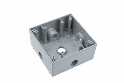 Product image for Pass & Seymour WPB262 1/2 Inch 30.5 In. Gray Die-Cast Aluminum 2-Gang 5-Hole Surface Mounting Weatherproof Box