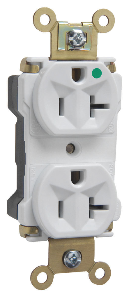 Product image for Pass & Seymour PT8300-W PlugTail™ Extra Heavy-Duty Hospital Grade Duplex Receptacle, 20A 125V - White